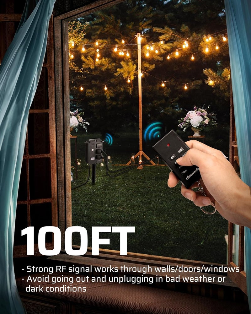 DEWENWILS Outdoor Power Stake Timer Waterproof, 6 Grounded Outlets, 6FT Extension Cord, 100FT Wireless Remote Control, Photocell Dusk to Dawn Timer for Lights, Yard, Garden, UL Listed - Image 3